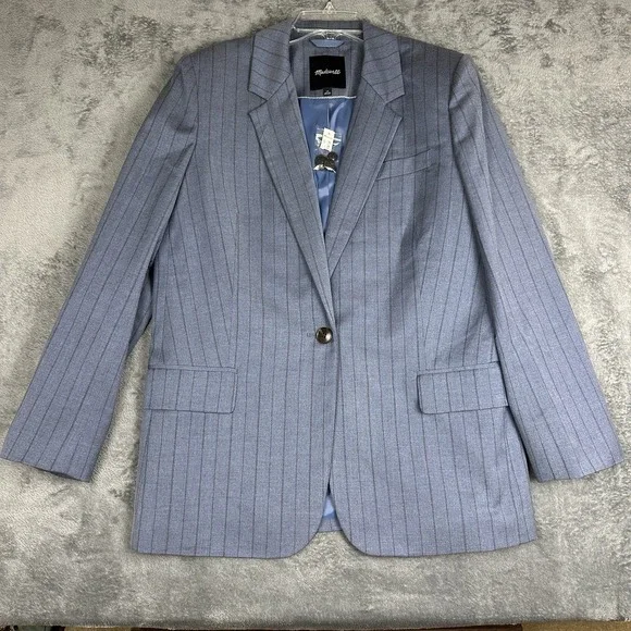 Madewell Alexa Chung Oversized Blazer Women's Size 12 Blue Gray Pinstripe NWT - Picture 13 of 13